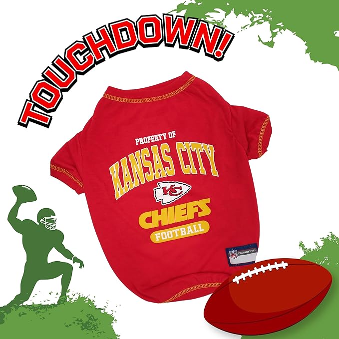 NFL Kansas City Chiefs Dog T-Shirt for Pets, Size Large. Officially Licensed Pet Shirt with Team Logo, Soft Stretchable Comfort Fit Apparel for Dogs & Cats