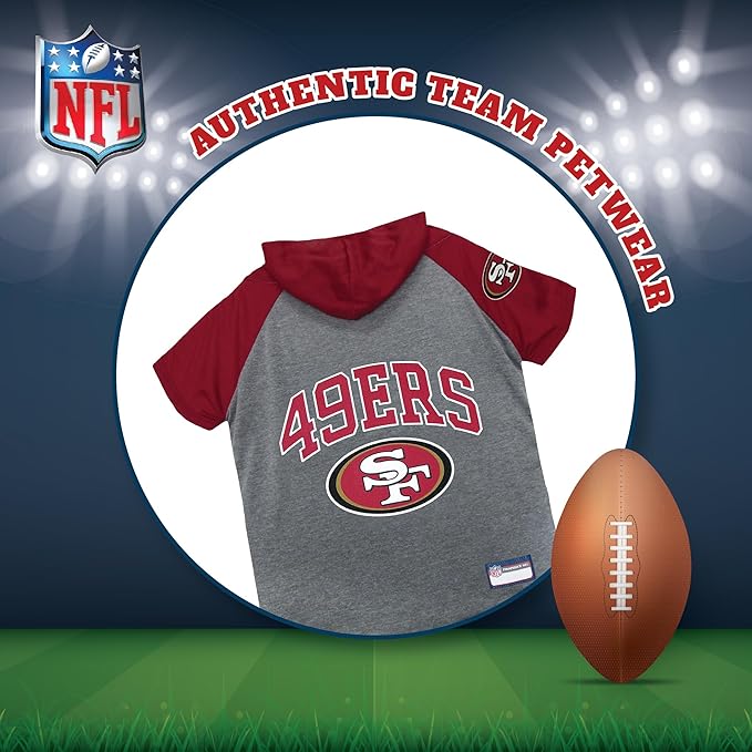 Pets First NFL San Francisco 49ers Hoodie for Dogs & Cats. | NFL Football Licensed Dog Hoody Tee Shirt, Small| Sports Hoody T-Shirt for Pets | Licensed Sporty Dog Shirt