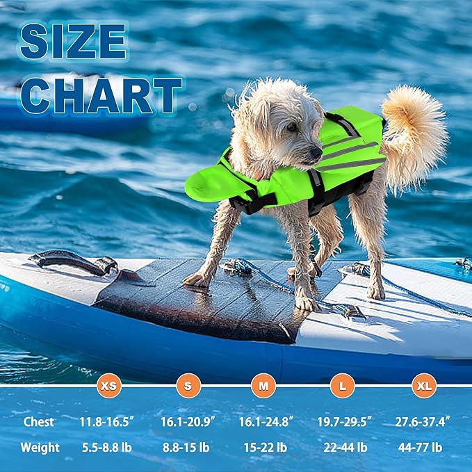Dog Life Jacket, Cute Wings Adjustable Dog Life Vest with Chin Float and Handle for Swimming Boating Reflective High Buoyancy Swim Float Vest for Small Medium Large Dogs (Green, S)
