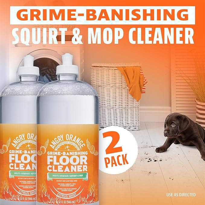 ANGRY ORANGE Pet Cleaning Duo – Citrus Mint Floor Cleaner 2 Pack + 8 oz Odor Eliminator Concentrate (Makes 128 oz) for Carpet, Tile, Furniture, and Grass