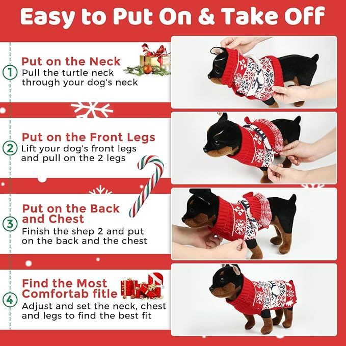 Christmas Dog Sweaters for Small Medium Large Dogs and Cats,Pet Soft Warm Holiday Outfit Girl & Boy,Pup Winter Clothes Turtleneck Double Knitting Collar for Outdoors Playing (Deer, XL)
