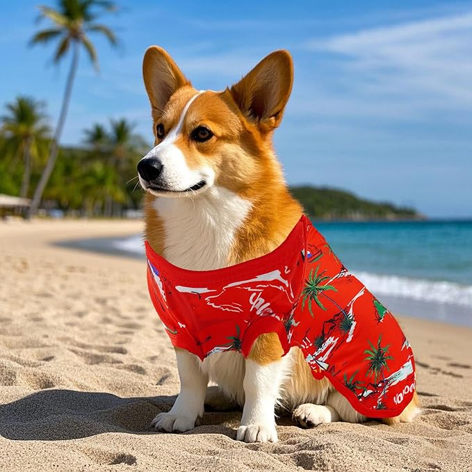 Hawaiian Dog Shirts for XXL Dog Girl Boy Bule Red Sleeveless Tank Top Tee Vest T Shirts Male Female Summer Outfit Pack of 2