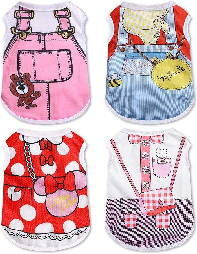 4 Pack Mesh Dog Shirts for Small Dogs: Stretchy Dog Clothes with Cute Patterns, Size XXS-XL Fit for 2-16lb Dogs Pet T-Shirts, Girl & Boy Puppy Clothes for Spring Summer (Pink Set, Small)