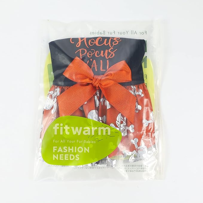 Fitwarm Hocus Pocus Y'all Funny Dog Halloween Tulle Dress, Holiday Dog Clothes for Small Dogs Girl, Funny Pirate Skull Pet Costume, Witch Cat Outfit, Orange, Black, Large