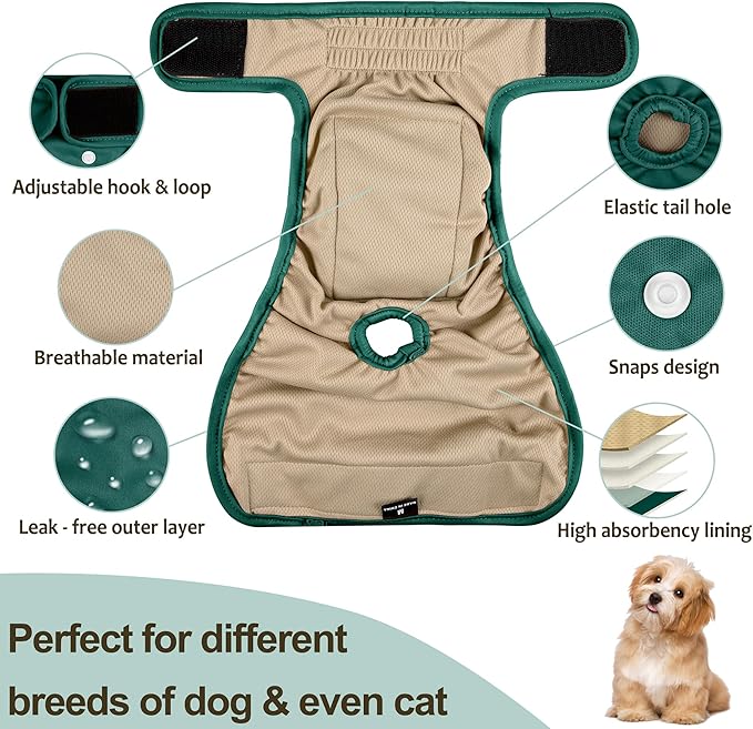 3 Pack Female Dog Diapers - Reusable Diapers for Doggie in Heat - Highly Absorbent Dog Diapers Female for Pet Incontinence with Adjustable Snaps (Red,Grreen,Black, L)
