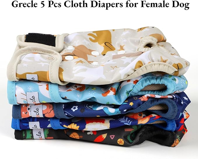 Female Dog Diapers 5Pcs - Premium Reusable Diapers for Doggie in Heat - Highly Absorbent Dog Diapers Female for Pet Incontinence with Adjustable Snaps, XXL