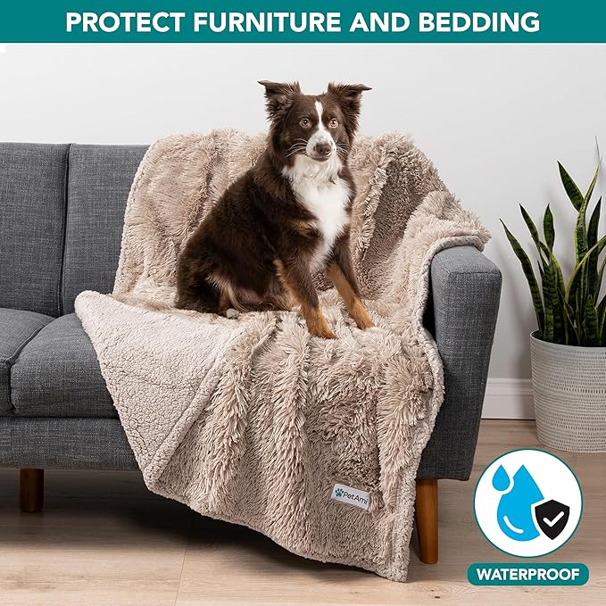 PetAmi Waterproof Dog Blanket for Small Medium Dogs, Calming Fleece Cat Blanket, Couch Protector Washable Sherpa Faux Fur Pet Throw for Puppy, Soft Reversible 29x40 Taupe