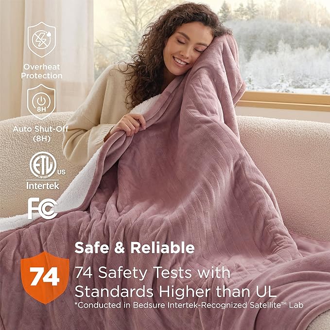 Bedsure Electric Blanket Full Size - Soft Flannel Heated Blanket Full, Fast Heating with 6 Time Settings (Up to 10H) & 6 Heat Settings, Warm Gift for Grandma (72x84 inches, Pink)