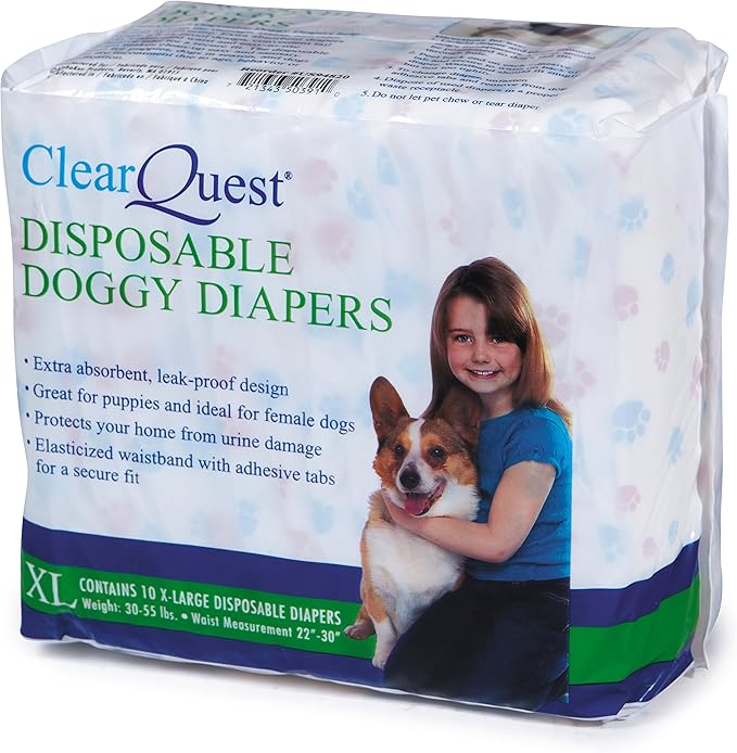 ClearQuest Disposable Doggy Diapers, Super Absorbent Leak-Proof Pet Diapers