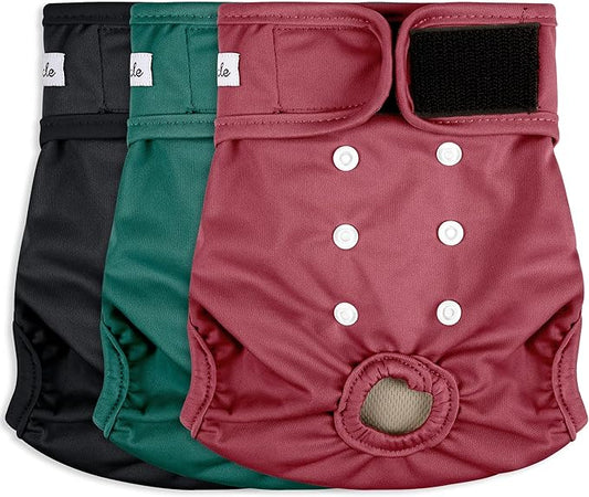 3 Pack Female Dog Diapers - Reusable Diapers for Doggie in Heat - Highly Absorbent Dog Diapers Female for Pet Incontinence with Adjustable Snaps (Red,Grreen,Black, XL)