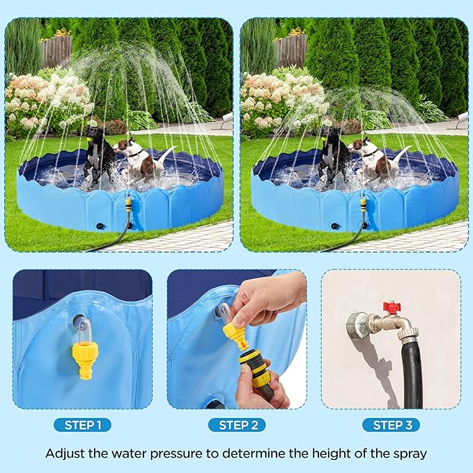 Yaheetech Foldable Dog Bath Pool Collapsible Dog Bathing Tub Doggie Wading Pool with Sprinkler for Indoor/Outdoor Use Suitbale for Puppy Small Medium Dogs Cats(Blue, 63x13 inches)