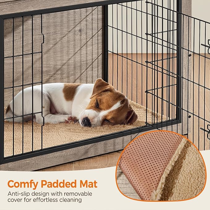 Yaheetech 32'' Dog Crate Furniture, Side End Table w/Cushion, Double Doors, Adjustable Feet, Wooden Kennel Cage for Small/Medium Dogs, Indoor Outdoor