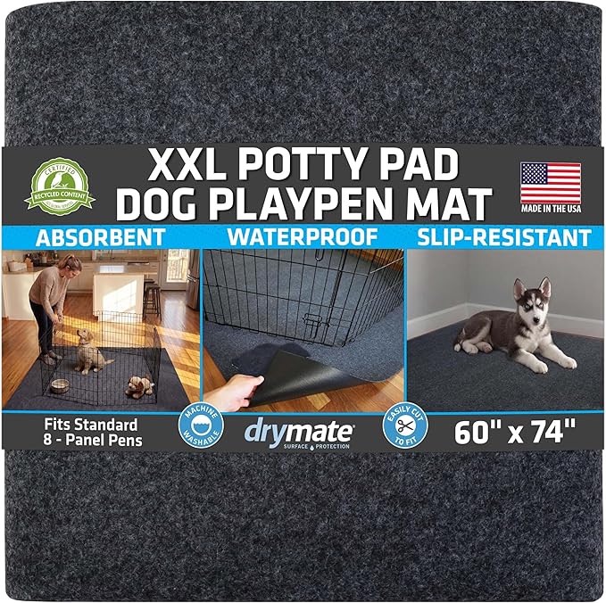 Drymate Jumbo XXL Potty Pad, Dog Playpen Mat Whelping (60x74), Super Absorbent, Waterproof, Slip-Resistant, Machine Washable, Reusable Puppy Pad for Training, Incontinence, Crate, Kennel (USA Made)