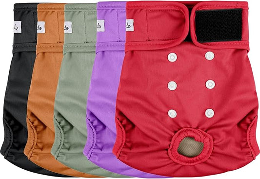 Female Dog Diapers 5Pcs - Premium Reusable Diapers for Doggie in Heat - Highly Absorbent Dog Diapers Female for Pet Incontinence, Red, M