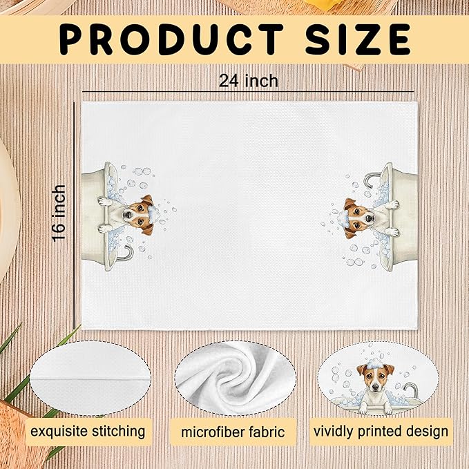 Funny Jack Russell Terrier Gifts Hand Towels for Bathroom, Dog Dish Tea Towels, Funny Jack Russell Terrier Dog in Bathtub Hand Towel for Toilet Kitchen Restroom Decor, 16x24 Inch