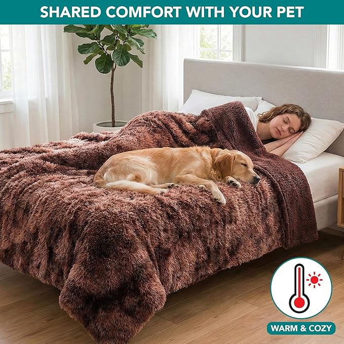 PetAmi Waterproof Dog Blanket for Large Dog, Queen Size Calming Pet Blanket Couch Cover Protector, Sherpa Faux Fur Cat Throw for Sofa Furniture Bed, Soft Fluffy XL, 90x90 Tie-Dye Brown