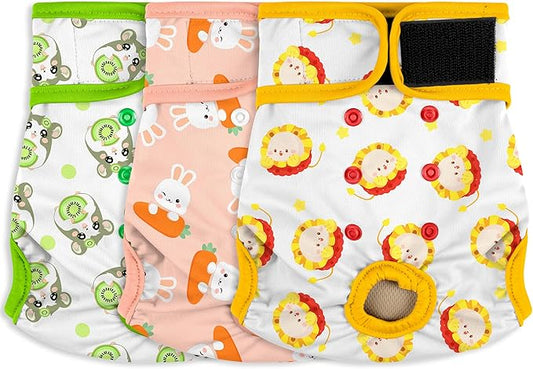 Female Dog Diapers - Premium Reusable Diapers for Doggie in Heat - Highly Absorbent for Pet Incontinence with Adjustable Snaps Rabbit, S