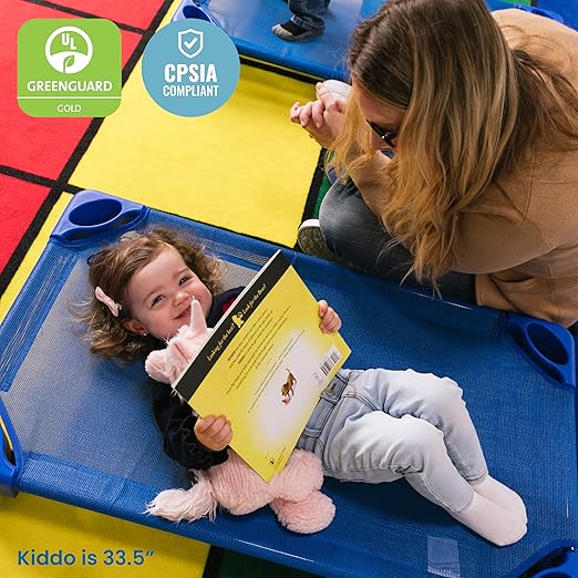ECR4Kids Stackable Kiddie Cot, Assembled, Toddler Size, Classroom Furniture, Blue, 5-Pack