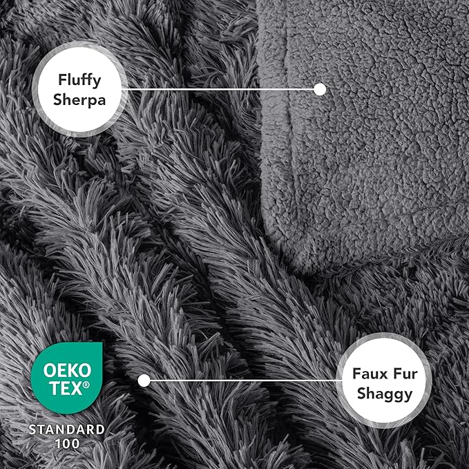 PetAmi Waterproof Dog Blanket for Large Dog, Queen Size Calming Pet Blanket Couch Cover Protector, Sherpa Faux Fur Cat Throw for Sofa Furniture Bed, Soft Fluffy XL, 90x90 Gray