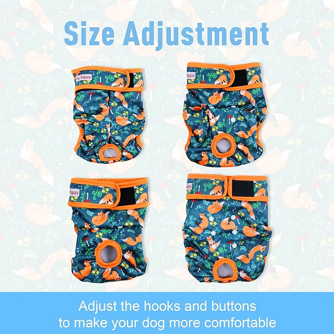 Washable Dog Diapers (3 Pack), Reusable Dog Diapers for Doggie Heat Period, Reusable Doggie Diaper for Female Dogs (Giraffe, Tucan, Fox, Large)