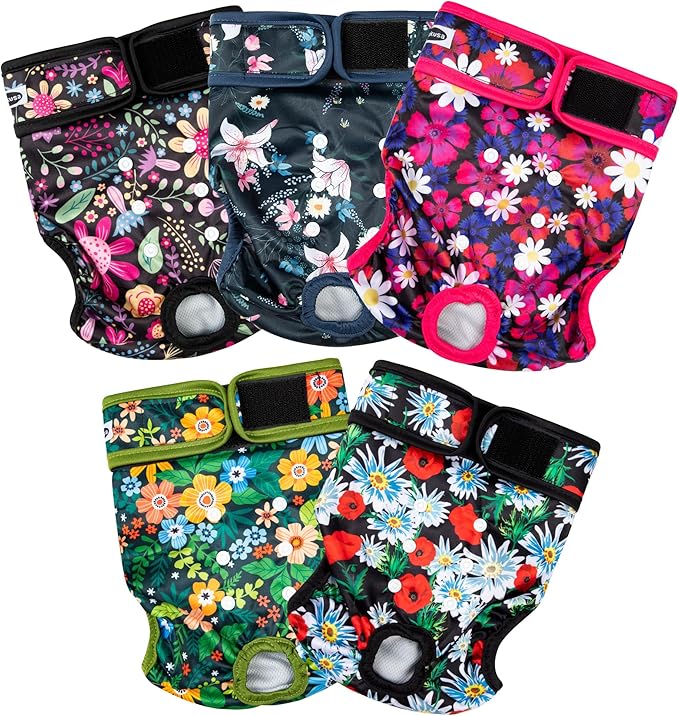 Reusable Washable Dog Diapers Female, Highly Absorbent Doggie Diapers, Size Adjustable Puppy Diapers for Dog Period Panties(5 Pack)