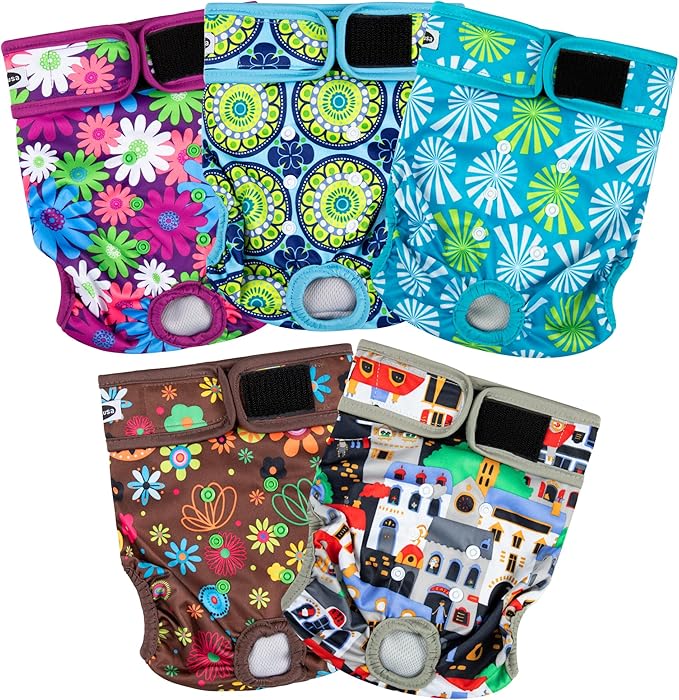 Reusable Washable Dog Diapers Female, Highly Absorbent Doggie Diapers, Size Adjustable Puppy Diapers for Dog Period Panties(5 Pack)