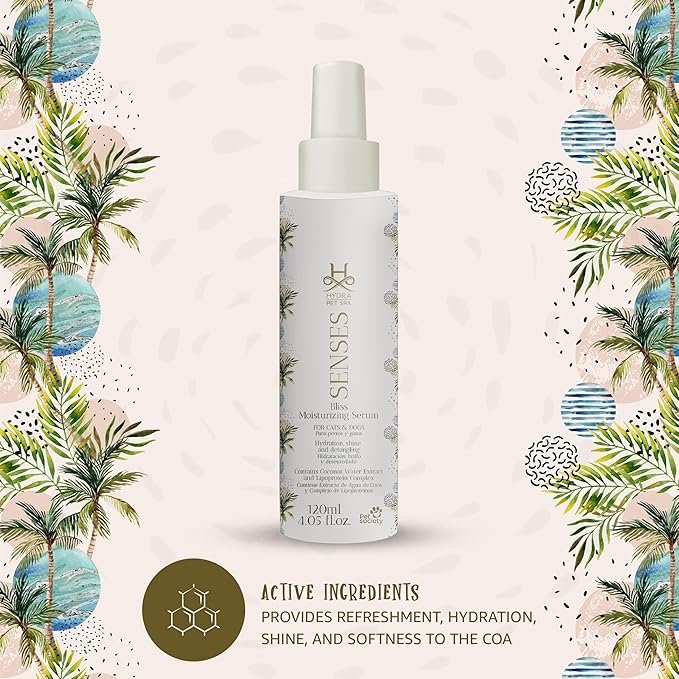 Hydra Senses Bliss Moisturizing Serum for Pets, Hydrating Cat and Dog Spray, Pet Detangling Spray for a Soft and Shiny Coat