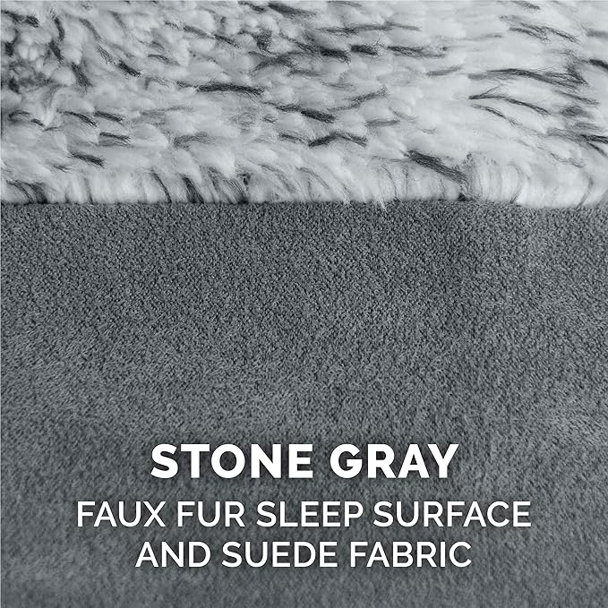 Furhaven Replacement Dog Bed Cover Two-Tone Faux Fur & Suede L Shaped Chaise, Machine Washable - Stone Gray, Jumbo Plus (XX-Large)