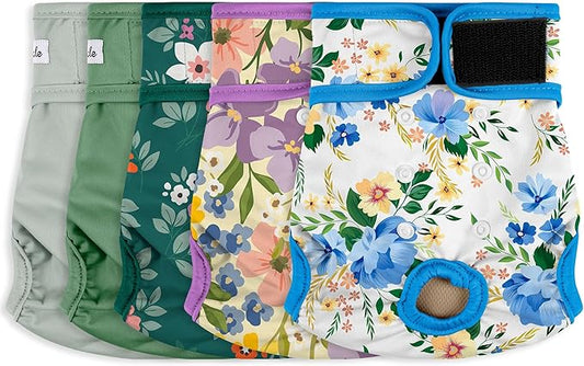 Female Dog Diapers 5Pcs - Premium Reusable Diapers for Doggie in Heat - Highly Absorbent Dog Diapers Female for Pet Incontinence with Adjustable Snaps, Green, XXL