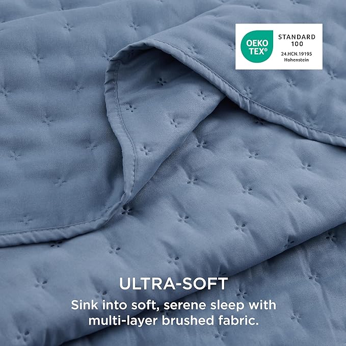 Bedsure Twin Quilt - Ultra Soft Twin XL Quilt Bedding for Dorm Decor, Lightweight All-Season Comforter, Mineral Blue Bedspread Coverlet with Clover Pattern, 68 x 86 Inches | Stitch-Free Quilting, Ultra Soft, Lightweight, Machine Washable, Pet-Friendly
