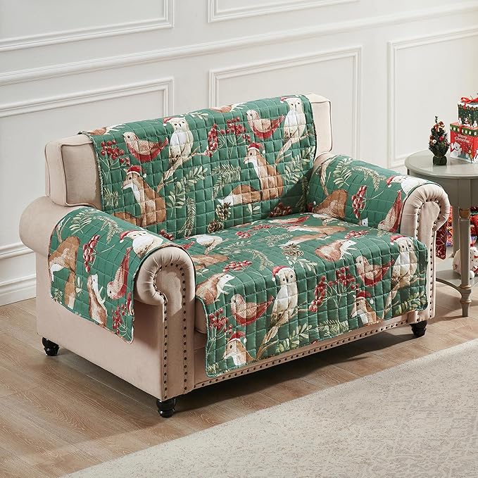 Greenland Home Willow Reversible Slipcover - Furniture Protector - Loveseat - Holiday