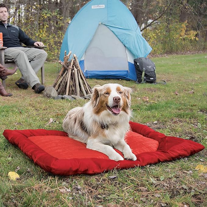 Kurgo Loft Wander Dog Bed - Travel-Friendly Comfort Roll - Durable Water Resistant Top - Microtomic Ripstop Material - Portable Bed Roll - Non-Slip Bottom - Chili Red - Large