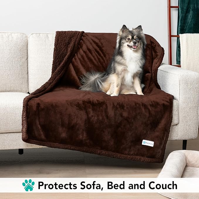 PetAmi Dog Blanket for Small Medium Dogs, Pet Bed Blanket Cat Puppy Kitten, Fleece Furniture Couch Cover Protector Sofa Car, Soft Sherpa Dog Throw Plush Reversible Washable, Mini 29x40 Solid Brown