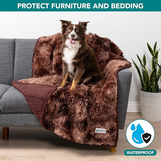PetAmi Waterproof Dog Blanket for Small Medium Dogs, Calming Fleece Cat Blanket, Couch Protector Washable Sherpa Faux Fur Pet Throw for Puppy, Soft Reversible 29x40 Tie-Dye Brown
