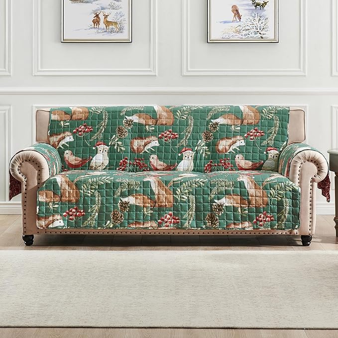 Greenland Home Willow Reversible Slipcover - Furniture Protector - Sofa - Holiday