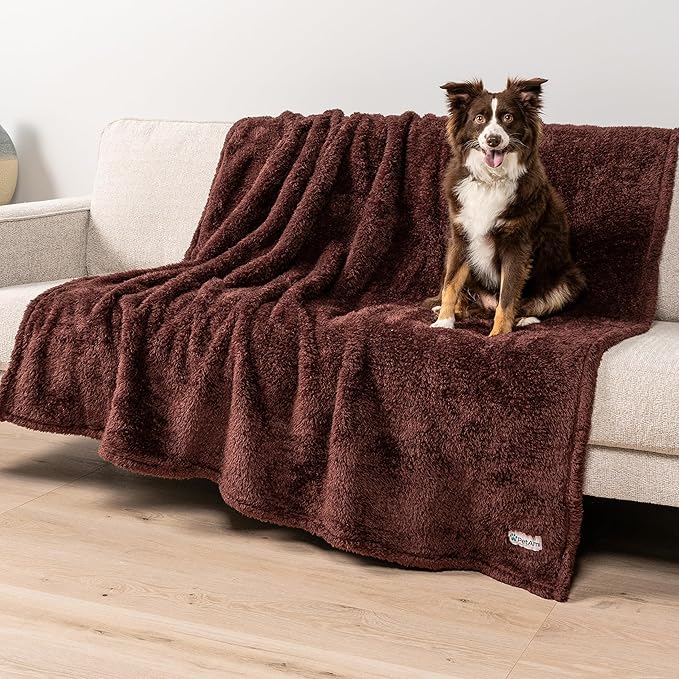 PetAmi Fluffy Waterproof Dog Blanket for Medium Large Dogs, Soft Warm Pet Sherpa Throw Pee Proof Couch Cover, Reversible Cat Bed Blanket Sofa Protector, Plush Washable Pad (Brown, 40x60)