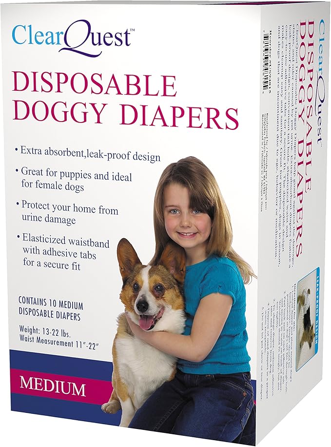 ClearQuest Disposable Doggy Diapers, Super Absorbent Leak-Proof Pet Diapers