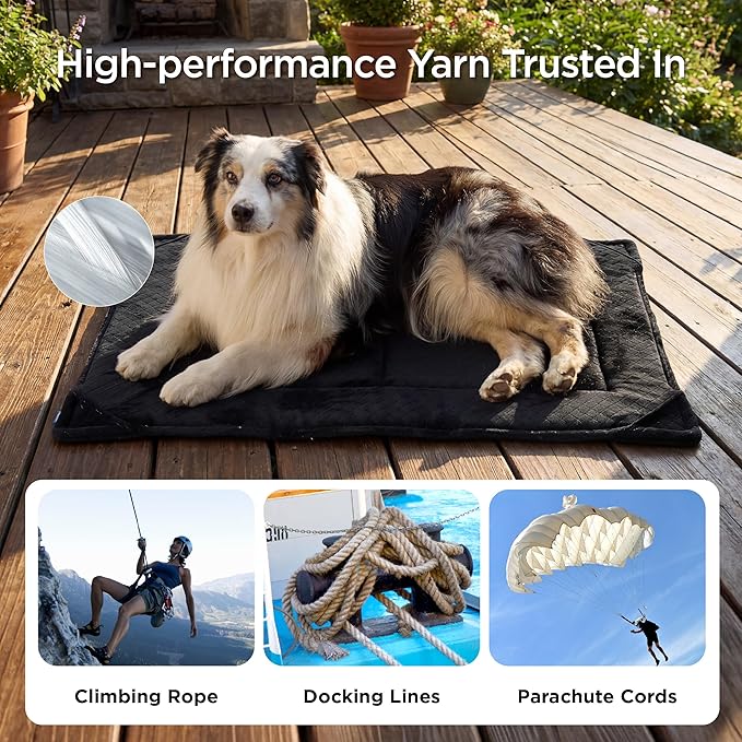 Bedsure Chew Resistant Dog Bed Medium Size Dog - Chew Proof Dog Crate Pad Machine Washable Durable Kennel Mat for Chewers with Reinforced Corners, Black, 29x18 in
