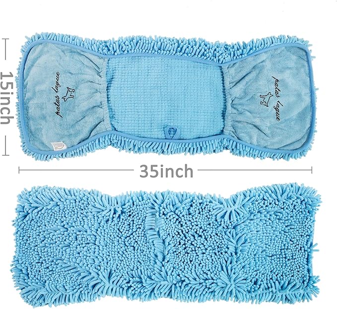 Patas Lague Absorbent Dog Towel for Drying Dogs Large, 35''x15'' Extra Large Microfiber Quick Drying Pet Bath Towel with Hand Pockets, Machine Washable Pet Shammy Blue