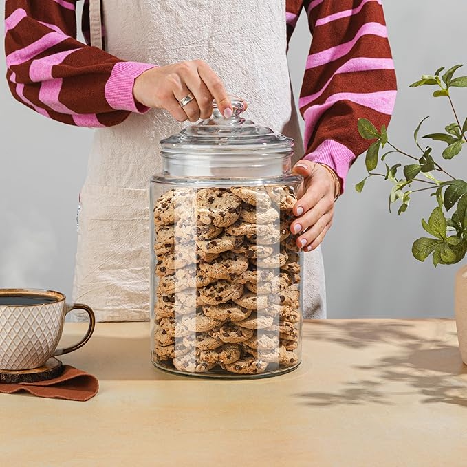 1.5 Gallon Tall Glass Cookie Jar - Food Storage Container with Airtight Lid - Large Kitchen Canister for Sugar, Flour, Dog Treat, Candy, Biscotti & Apothecary - Pack of 2