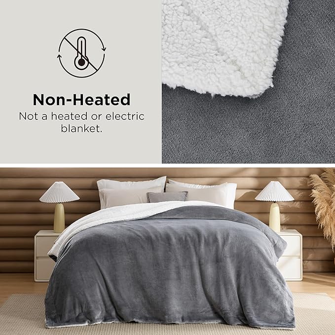 Bedsure GentleSoft Sherpa Fleece Cal King Blankets for Bed, Non-Heated, Thick and Warm Oversized Blanket for Winter, Soft Fuzzy Plush Large Throw for Women and Men, Grey, 112x98 Inches