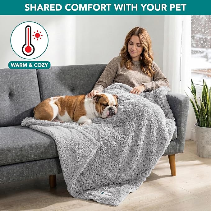 PetAmi Waterproof Dog Blanket for Small Medium Dogs, Calming Fleece Cat Blanket, Couch Protector Washable Sherpa Faux Fur Pet Throw for Puppy, Soft Reversible 29x40 Light Gray
