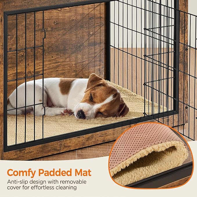 Yaheetech 38'' Dog Crate Furniture with Cushion Wooden Dog Crate with Double Doors/Adjustable Feet Side End Table for Medium/Large Dogs, 37.80" L x 25.59" W x 26.57" H