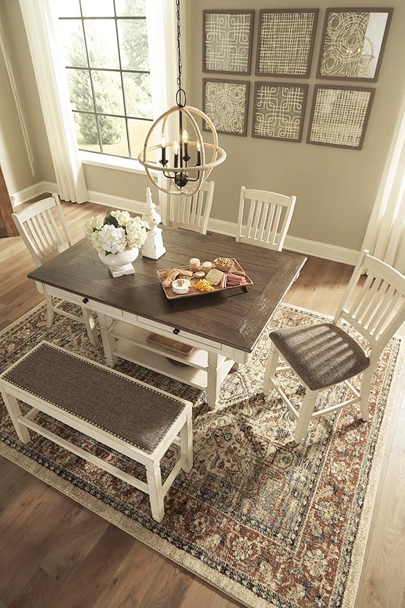 Signature Design by Ashley Bolanburg Rectangular Counter Dining Room Table, 4 Drawers, Seats 6, Storage Rack, Wood, 60" W x 40" D x 36" H, White & Brown
