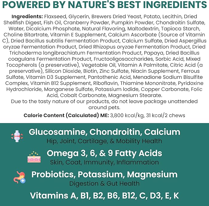 12-in-1 Dog Multivitamin Soft Chews, 120 Ct - Dog Vitamins & Supplements, Glucosamine Chondroitin, Probiotics, Omega 3 - Hip & Joint, Skin & Coat, Immune Support for Puppy & Senior Dogs - Chew + Heal