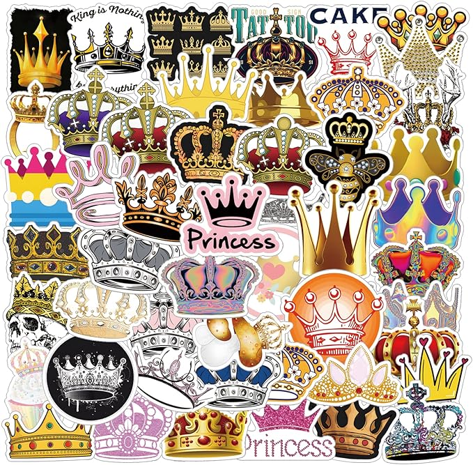 Imperial Crown Stickers 51Pcs Cartoon Gold Right Shine Pack | Cool Colorful Deacls Graffiti for Water Bottle Skateboard Luggage Laptop Computer Phone…