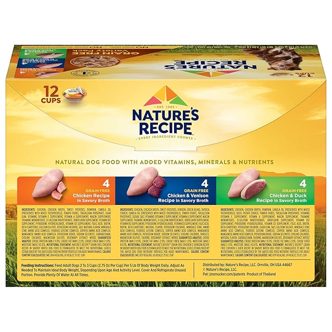 Nature's Recipe Grain Free Wet Dog Food, Variety Pack, 2.75 Ounce Cup (Pack of 12)