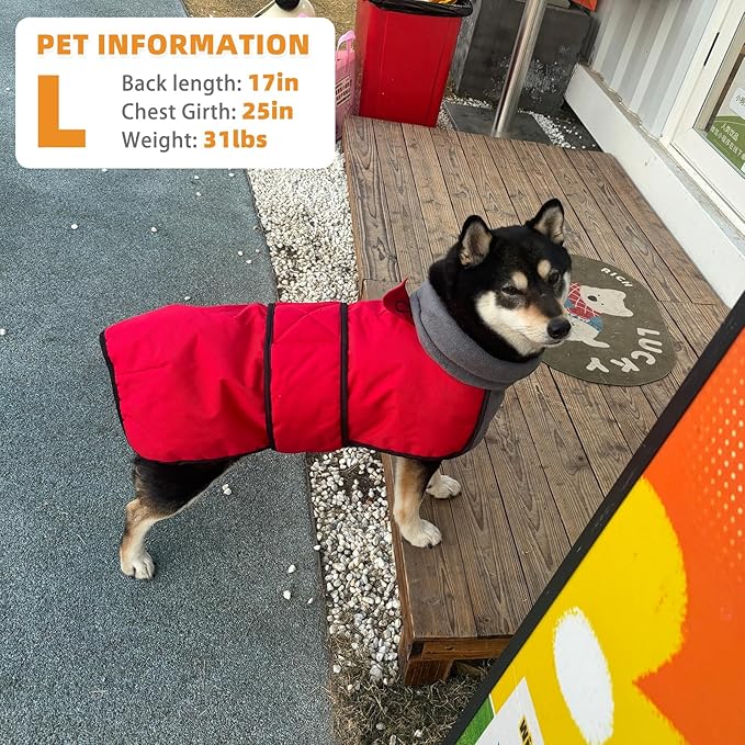 KOOLTAIL Dog Snow Jacket Winter Coat for Small Medium Dogs, Waterproof&Windproof Puppy Jacket with Fleece Lining and High Collar for Cold Weather, Warm Pet Snowsuit Vest Clothes with Leash Hole, Red L