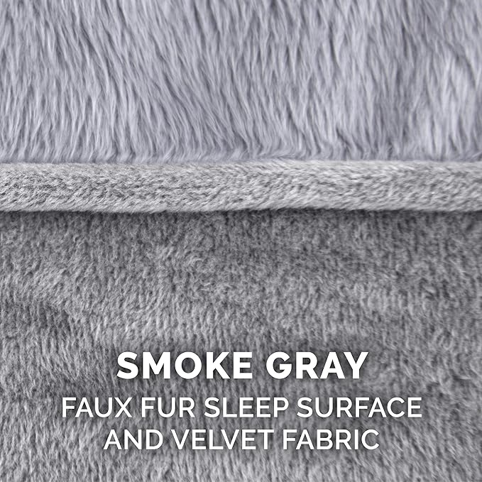 Furhaven Memory Foam Dog Bed for Medium/Small Dogs w/ Removable Bolsters & Washable Cover, For Dogs Up to 35 lbs - Faux Fur & Velvet Sofa - Smoke Gray, Medium