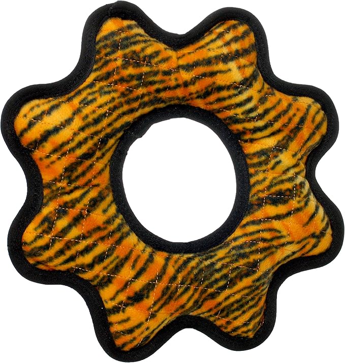 TUFFY - World's Tuffest Soft Dog Toy - MEGA -Multiple Layers. Made Durable, Strong & Tough. Interactive Play (Tug, Toss & Fetch). Machine Washable & Floats (Gear Ring Tiger, Large 2 Pack)